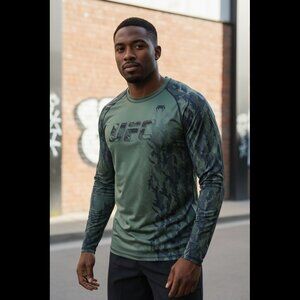 UFC Venum Authentic Fight Week Camo Long Sleeve Rashguard Green Black